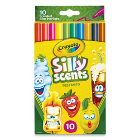 Crayola Silly Scents Slim Washable Markers, Fine Bullet Tip, Assorted Colors, 10/Set (585071)