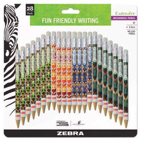 Zebra Cadoozles Mechanical Pencil, 0.9 mm, HB (#2), Black Lead, Assorted Barrel Colors, 28/Pack (51291)