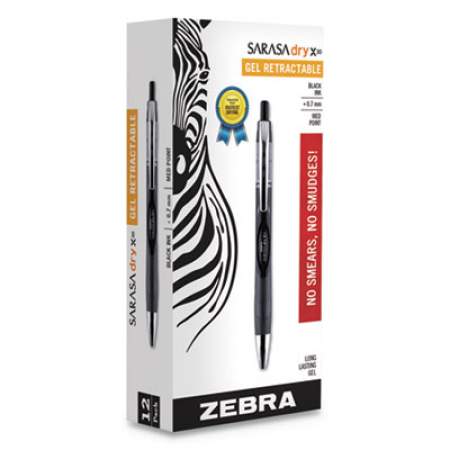 Zebra Sarasa Dry Gel X30 Gel Pen, Retractable, Medium 0.7 mm, Black Ink, Black Barrel, Dozen (47110)