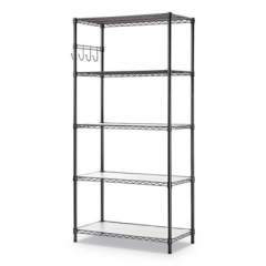 Alera 5-Shelf Wire Shelving Kit with Casters and Shelf Liners, 36w x 18d x 72h, Black Anthracite (SW653618BA)