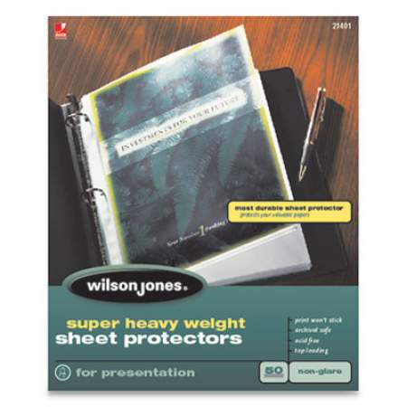 Wilson Jones Top-Loading Super Heavy Sheet Protectors, Nonglare Finish, Letter, 50/Box (21401)