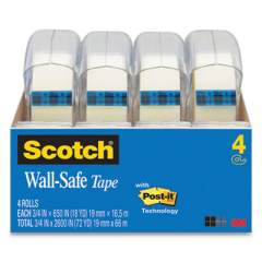 Scotch Wall-Safe Tape with Dispenser, 1" Core, 0.75" x 54.17 ft, Clear, 4/Pack (4183)