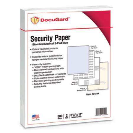 DocuGard Medical Security Papers, 2-Part, 32 lb, 8.5 x 11, Blue/Canary, 250/Ream (04544)