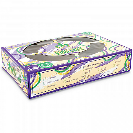 Mardi Gras King Cake Window Boxes, 14 x 10 x 3, Green/Purple/White, Paper, 100/Carton (2487)