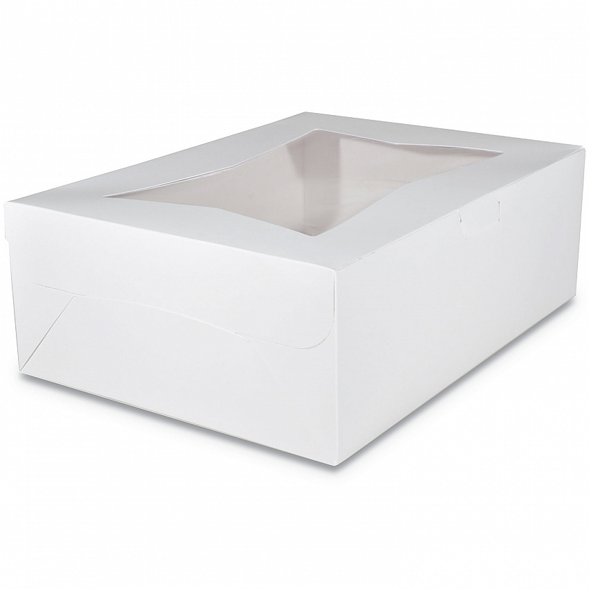 White Window Bakery Boxes with Tuck-in Lid, 14 x 10 x 6.5, White, Paper, 100/Carton (23103)