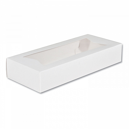 White Window Bakery Boxes with Attached Flip Top, 4-Corner Beers Design, 12.5 x 5.5 x 2.25, White, Paper, 200/Carton (24243)