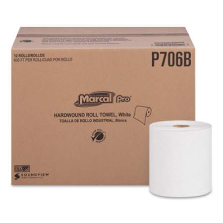Marcal PRO Hardwound Roll Paper Towels, 1-Ply, 7 7/8" x 600ft, 12 Rolls/Carton (P706B)