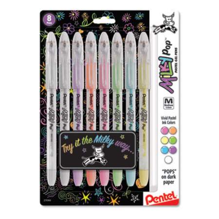 Pentel Milky Pop Gel Pen, Stick, Medium 0.8 mm, Assorted Ink and Barrel Colors, 8/Pack (K98BP8M)