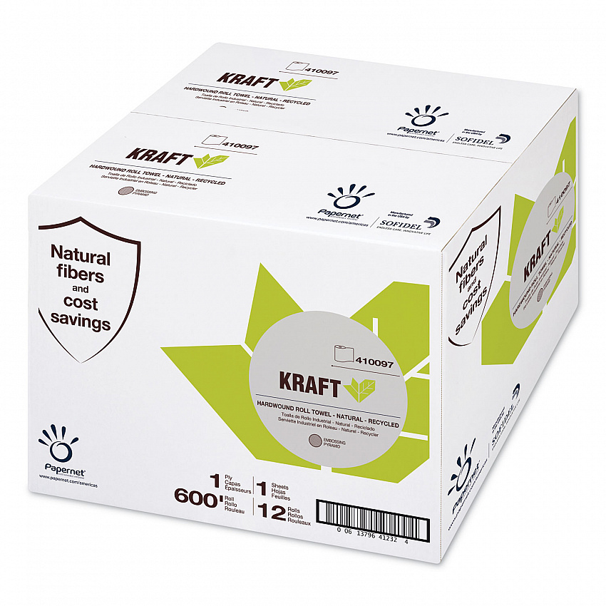 Kraft Tech Hardwound Roll Towel, Kraft, 1-Ply, 7.8" x 600 ft, Brown, 12 Rolls/Carton (410097)