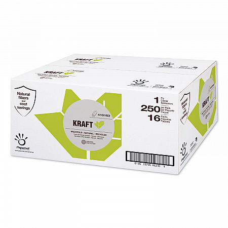 Kraft Tech Multi-Fold Paper Towel, Kraft, 1-Ply, 9.5 x 9.25, Brown, 16 Packs/Carton (410163)
