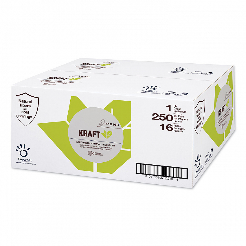 Kraft Tech Multi-Fold Paper Towel, Kraft, 1-Ply, 9.5 x 9.25, Brown, 16 Packs/Carton (410163)