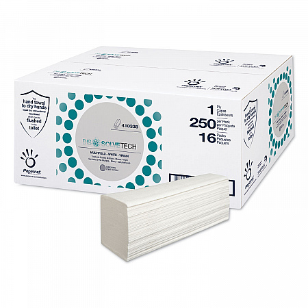 DissolveTech Paper Towel, 1-Ply, 9.49 x 8.11, White, 250/Pack, 16 Packs/Carton (410338)