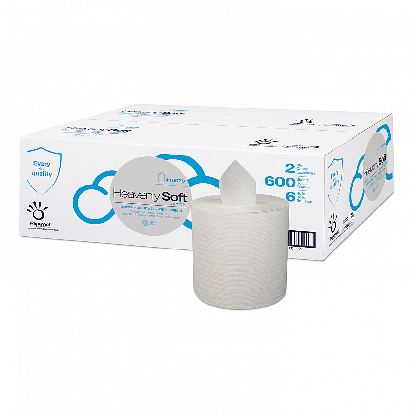 Heavenly Soft Special Center Pull Towel, 2-Ply, 7.6 x 9, White, 600 Sheets/Roll, 6 Rolls/Carton (410079)