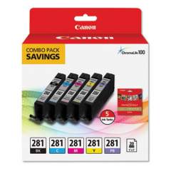 Canon 2091C006 (CLI-281) ChromaLife100 Ink/Paper Combo, Black/Blue/Cyan/Magenta/Yellow