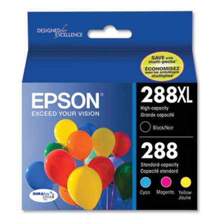 Epson T288XL-BCS (288XL) DURABrite Ultra High-Yield Ink, 500/450 Page-Yield, Black/Cyan/Magenta/Yellow