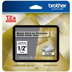 Brother TZe Premium Laminated Tape, 0.47" x 26.2 ft, Black on Clear (TZEM31)