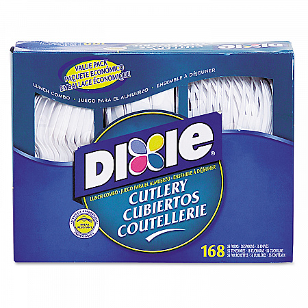 Combo Pack, Tray with White Plastic Utensils, Heavyweight, Fork/Knife/Spoon, 168/Pack (CM168)