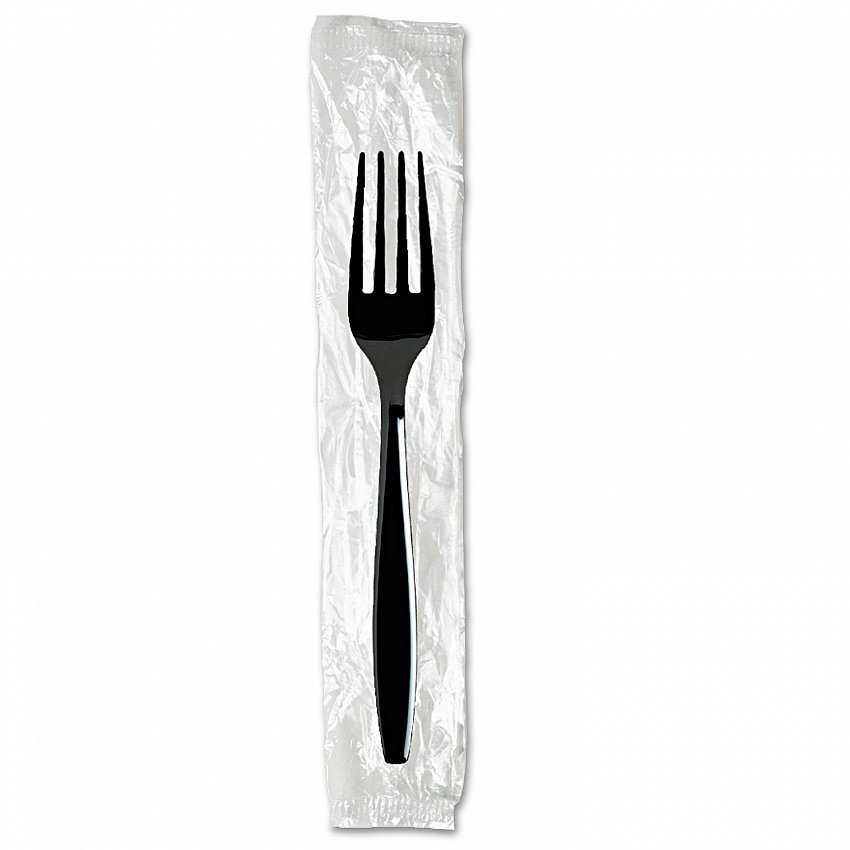 Individually Wrapped Heavyweight Forks, Plastic, Black, 1,000/Carton (FH53C7)