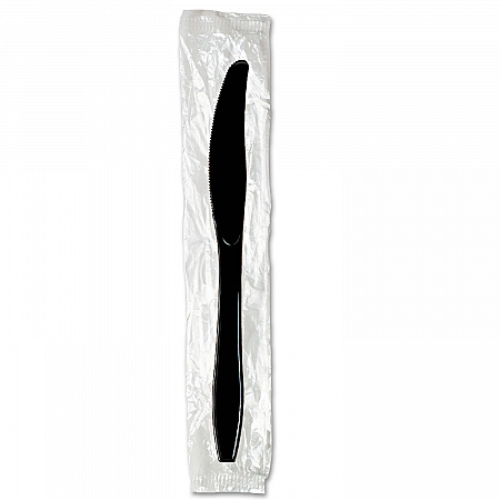 Individually Wrapped Heavyweight Knives, Plastic, Black, 1,000/Carton (KH53C7)