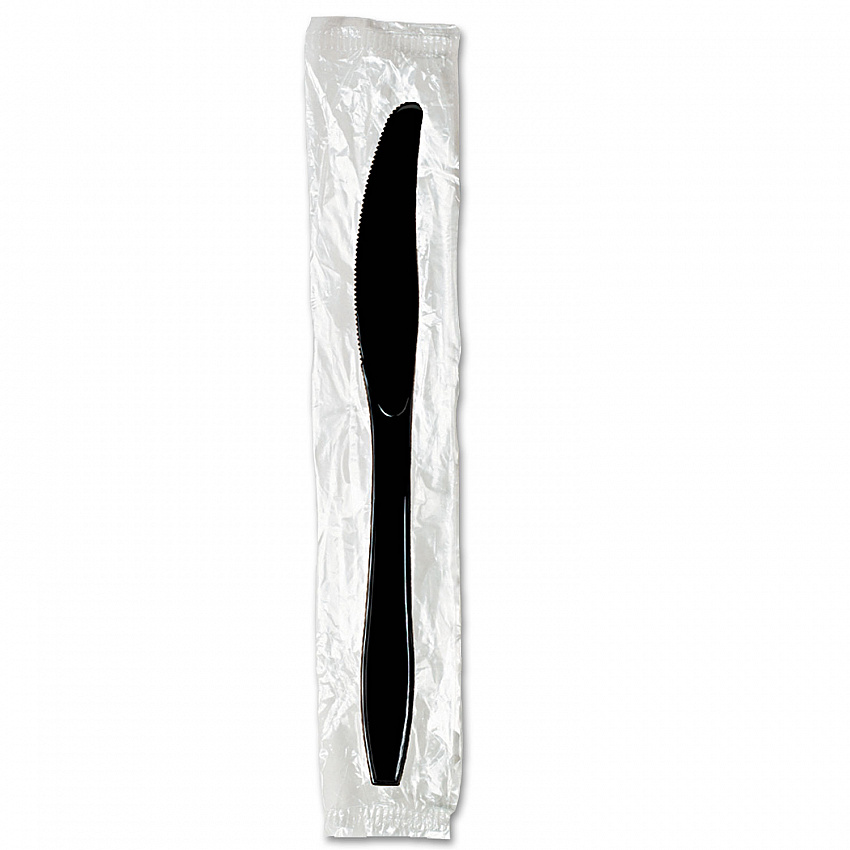Individually Wrapped Heavyweight Knives, Plastic, Black, 1,000/Carton (KH53C7)