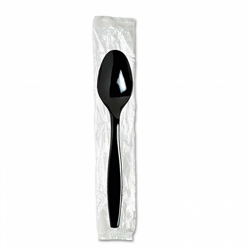 Individually Wrapped Heavyweight Spoon, Plastic, Black, 1,000/Carton (TH53C7)