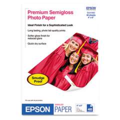 Epson Premium Semigloss Photo Paper, 7 mil, 4 x 6, Semi-Gloss White, 40/Pack (S041982)