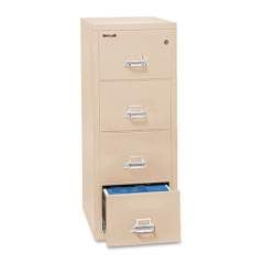 FireKing Insulated Vertical File, 1-Hour Fire Protection, 4 Letter-Size File Drawers, Parchment, 17.75" x 25" x 52.75" (41825CPA)