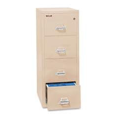 FireKing Insulated Vertical File, 1-Hour Fire Protection, 4 Letter-Size File Drawers, Parchment, 17.75" x 31.56" x 52.75" (41831CPA)