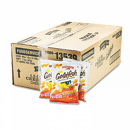 Goldfish Crackers, Cheddar, Single-Serve Snack, 1.5oz Bag, 72/Carton (13539)
