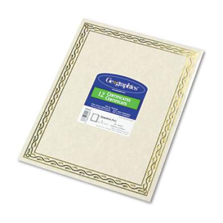 Geographics Foil Stamped Award Certificates, 8.5 x 11, Gold Serpentine with White Border, 12/Pack (44407)