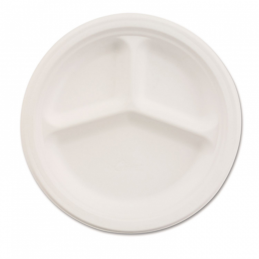Paper Dinnerware, 3-Compartment Plate, 9.25" dia, White, 500/Carton (21228)