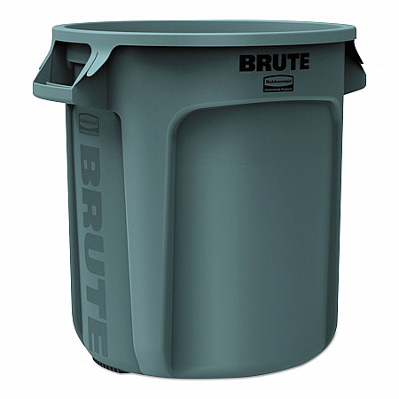 Vented Round Brute Container, 10 gal, Plastic, Gray (2610GRA)