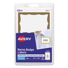 Avery Printable Adhesive Name Badges, 3.38 x 2.33, Gold Border, 100/Pack (5146)