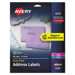 Avery Glossy Clear Easy Peel Mailing Labels w/ Sure Feed Technology, Inkjet/Laser Printers, 0.66 x 1.75, 60/Sheet, 10 Sheets/PK (6520)