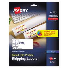 Avery Vibrant Inkjet Color-Print Labels w/ Sure Feed, 2 x 4, Matte White, 200/PK (8253)