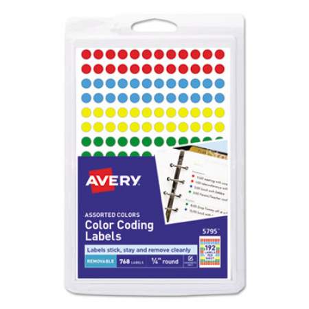 Avery Handwrite Only Self-Adhesive Removable Round Color-Coding Labels, 0.25" dia., Assorted, 192/Sheet, 4 Sheets/Pack, (5795) (05795)