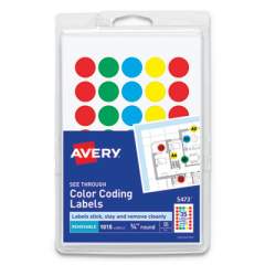 Avery Handwrite-Only Self-Adhesive "See Through" Removable Round Color Dots, 0.75" dia., Assorted, 35/Sheet, 29 Sheets/Pack, (5473) (05473)