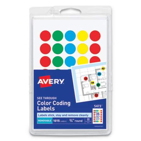 Avery Handwrite-Only Self-Adhesive "See Through" Removable Round Color Dots, 0.75" dia., Assorted, 35/Sheet, 29 Sheets/Pack, (5473) (05473)