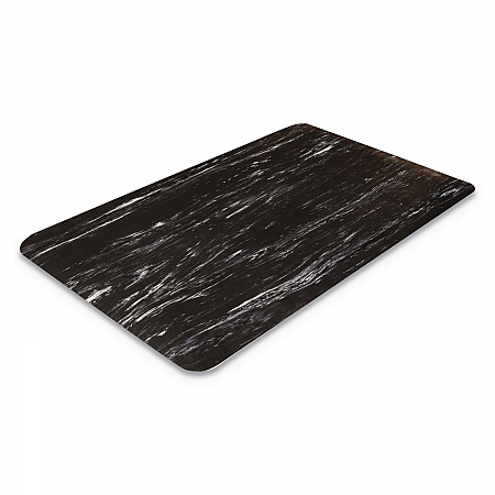 Cushion-Step Marbleized Rubber Mat, Rectangular, Black Smooth Surface, 36