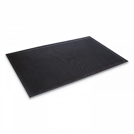 Crown-Tred Indoor/Outdoor Scraper Mat, Black Loop-Twist Ribbed Rubber Surface, 35.5