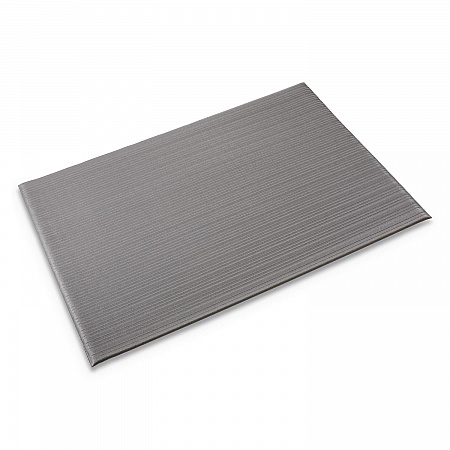 Ribbed Vinyl Anti-Fatigue Mat, Rectangular, Gray Ribbed Surface, 27