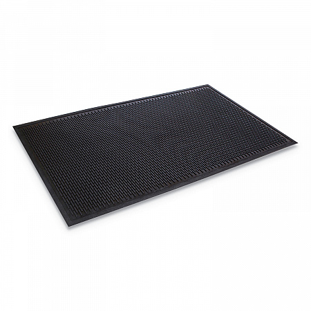 Crown-Tred Indoor/Outdoor Scraper Mat, Black Loop-Twist Ribbed Rubber Surface, 43.75