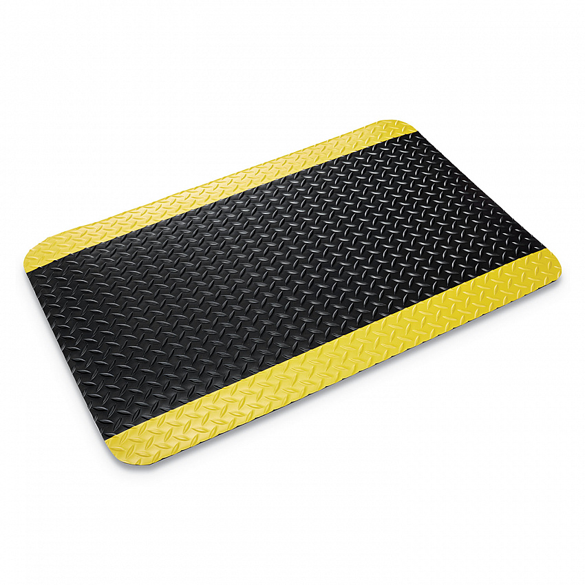 Industrial Deck Plate Anti-Fatigue Mat, Rectangular, Black/Yellow Raised Diamond Surface, 36" x 60" (CD0035YB)