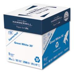 Hammermill Great White 30 Recycled Print Paper, 92 Bright, 20 lb, 8.5 x 11, White, 2,500 Sheets/Carton (67780)