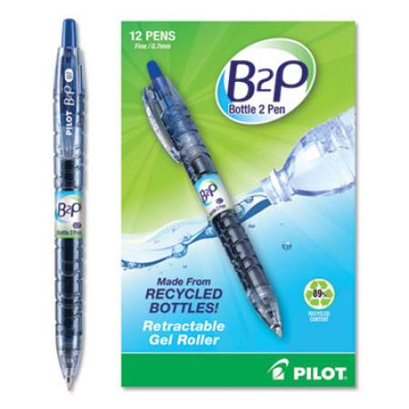 Pilot B2P Bottle-2-Pen Recycled Gel Pen, Retractable, Fine 0.7 mm, Blue Ink, Translucent Blue Barrel (31601)