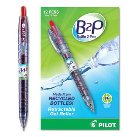 Pilot B2P Bottle-2-Pen Recycled Gel Pen, Retractable, Fine 0.7 mm, Red Ink, Translucent Blue Barrel (31602)