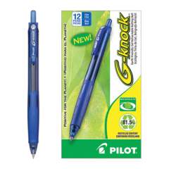 Pilot G-Knock BeGreen Gel Pen, Retractable, Fine 0.7 mm, Blue Ink, Blue Barrel, Dozen (31507)