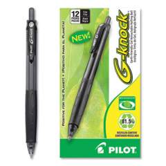 Pilot G-Knock BeGreen Gel Pen, Retractable, Fine 0.7 mm, Black Ink, Black Barrel, Dozen (31506)