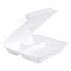 Dart Foam Hinged Lid Containers, 3-Compartment, 9.25 x 9.5 x 3, White, 200/Carton (95HT3R)