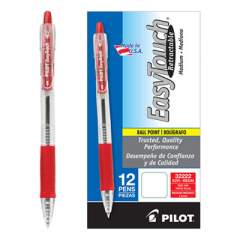 Pilot EasyTouch Ballpoint Pen, Retractable, Medium 1 mm, Red Ink, Clear Barrel, Dozen (32222)